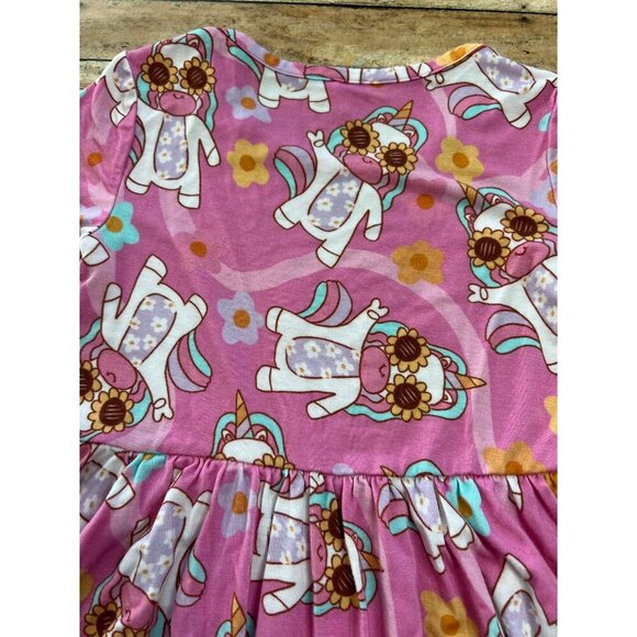 Posh Peanut Unicorn Vibes Short Sleeve Ruffled Twirl Dress 3T/4T - Picture 4 of 5
